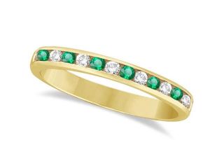 Channel Set Emerald and Diamond Ring Band 14k Yellow Gold (0.40ctw)