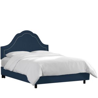 Skyline Furniture Arch Inset Nail Button Bed in Linen Navy  
