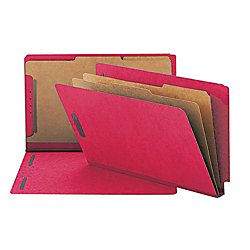 Smead End Tab 2 Divider Classification Folders 8 12 x 14  2 Divider 2 Partition 50percent Recycled Bright Red Pack Of 10