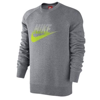 Nike AW77 Futura Fleece Crew   Mens   Casual   Clothing   Carbon Heather/Volt