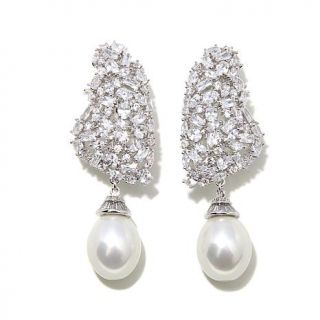 Rita Hayworth Collection CZ and Simulated Pearl Silvertone Drop Earrings   7729266