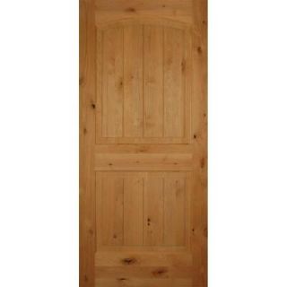 Builder's Choice 30 in. x 80 in. 2 Panel Arch Top Unfinished V Grooved Solid Core Knotty Alder Single Prehung Interior Door HD1628S26L