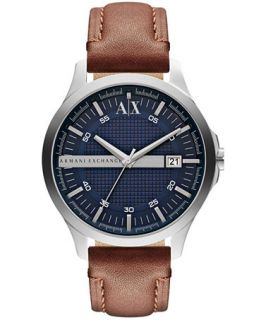 Armani Exchange Mens Brown Leather Strap Watch 46mm AX2133