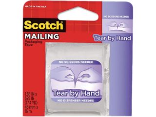 Scotch 3841 Tear By Hand Packaging Tape, 1.88" x 17.5 yds, 1 1/2" Core, Clear