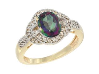 14K Yellow Gold Natural Mystic Topaz Ring Oval 8x6 mm Diamond Accent, sizes 5   10
