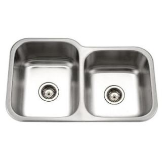 HOUZER Medallion Classic Series Undermount Stainless Steel 31 1/2 in. 0 Hole Double Bowl Kitchen Sink with Small Right Bowl MEC 3220SR 1
