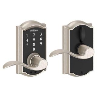 Schlage Touch Keyless Touchscreen Camelot Trim Satin Nickel Lock with Accent Lever FE695 CAM 619 ACC
