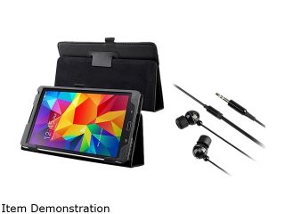 Insten Black Folio Stand Leather Case + Black Ball Head Shape In ear Stereo Headset for Samsung Galaxy Tab S 8.4 T700