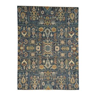 Denim Blue Ikat Wool Uzbek Design Oriental Area Rug (91 x 124