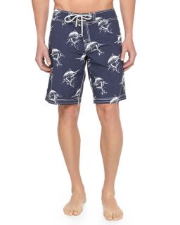 Vilebrequin Ocean Swordfish Print Boardshorts, Blue