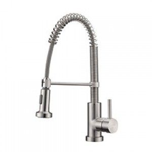 Whitehaus WH2070079 BN Jem Collection Commercial Kitchen Faucet With Flexible Spout   Brushed Nickel