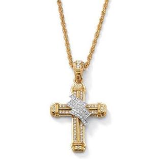 PalmBeach Jewelry 50536 Men's Crystal Wrapped Cross Pendant and Chain in Yellow Gold Tone 24''