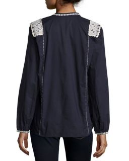 Figue Martine Long Sleeve Embroidered Top, Midnight Navy
