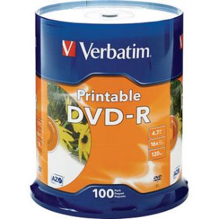 Verbatim DVD R 4.76GB 16x White Inkjet Printable (100 Pack)