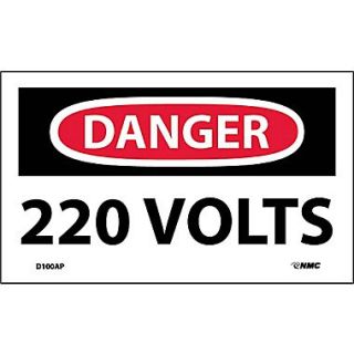 Labels   Danger, 220 Volts, 3X5, Adhesive Vinyl, 5/Pack