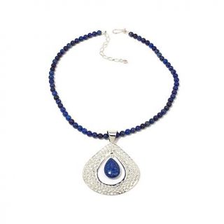Jay King Lapis Sterling Silver Drop Pendant with 18" Beaded Necklace   7636500