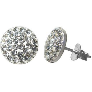 Sterling Silver Clear Crystal Flat Round Stud Earrings  