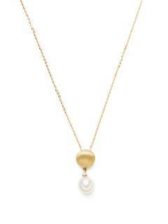 Gold Disc & White Pearl Pendant Necklace by Tara Pearls