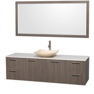 Wyndham Collection Amare 72 in. Vanity in Gray Oak with Solid Surface Vanity Top in White, Marble Sink and 70 in. Mirror WCR410072SGOWSGS5M70