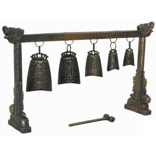 Oriental Furniture Tibetan Five Decorative Bell Gong Sculpture