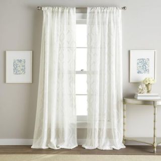 Hourglass Embroidery Poletop Sheer Curtain Panel