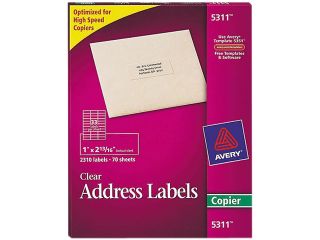 Avery 5311 Self Adhesive Mailing Labels for Copiers, 1 x 2 13/16, Clear, 2310/Pack