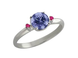 0.92 Ct Round Blue Tanzanite Pink Sapphire 14K White Gold Ring