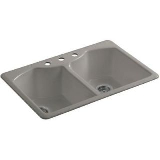 KOHLER Bellegrove Top Mount Cast Iron 33 in. 3 Hole Double Bowl Kitchen Sink with Accessories in Cashmere K 6482 3A4 K4
