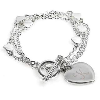 Silvertone Triple strand Personalized Heart Charm Bracelet P