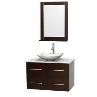 Wyndham Collection Centra 36 in. Vanity in Espresso with Solid Surface Vanity Top in White, Carrara Marble Sink and 24 in. Mirror WCVW00936SESWSGS6M24