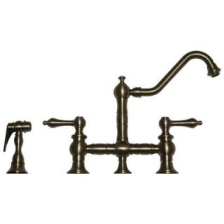 Whitehaus Collection Vintage III 2 Handle Standard Kitchen Faucet with Side Sprayer in Brushed Nickel WHKBTLV3 9201 BN