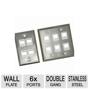 Cables To Go 37098 Multimedia Keystone Wall Plate   6 Port, Double Gang, Stainless Steel