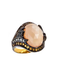 Faceted Peach Moonstone & Orange Sapphire Oval Ring by J/Hadley