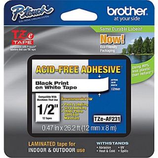 Brother TZe AF231 P Touch Acid Free 1/2 Label Tape, Black on White