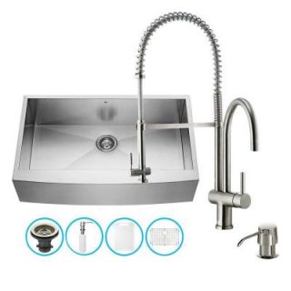 Vigo All in One Farmhouse Apron Front Stainless Steel 36 in. Single Bowl Kitchen Sink in Stainless Steel VG15141
