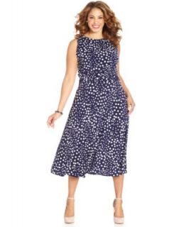Jessica Howard Plus Size Sleeveless Polka Dot Midi Dress