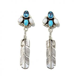 Chaco Canyon Couture Multigemstone "Feather" Drop Sterling Silver Earrings   7962609