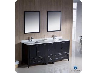 Fresca Oxford 72" Espresso Traditional Double Sink Bathroom Vanity w/ Side Cabinet
