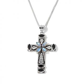 Nicky Butler Moonstone and Onyx Enamel Sterling Silver Cross Pendant with 18" C   7719595