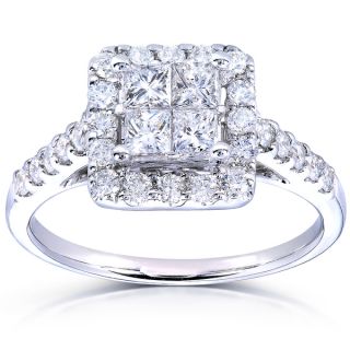 Annello 14k Gold 1ct TDW Quad Princess Halo Diamond Engagement Ring