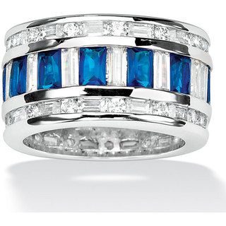 Lillith Star Silvertone Clear Cubic Zirconia and Blue Glass Band