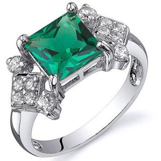 Oravo 1.50 Carat T.G.W. Princess Cut Simulated Emerald Rhodium over Sterling Silver Ring