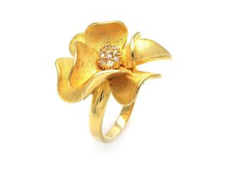 .925 Sterling Silver Gold Plated Cubic Zirconia Flower Ring