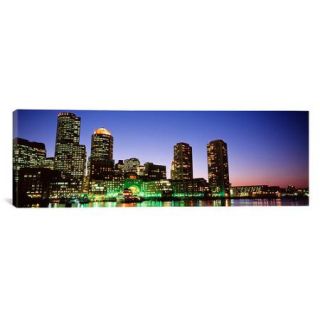 iCanvas Panoramic Skyscrapers at the Waterfront Lit up at Night, Boston, Massachusetts Photographic Print on Canvas