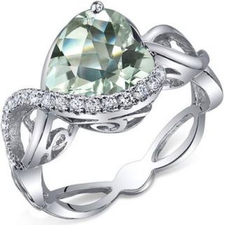 Oravo 3.00 Carat Green Amethyst Rhodium Plated Sterling Silver Engagement Ring