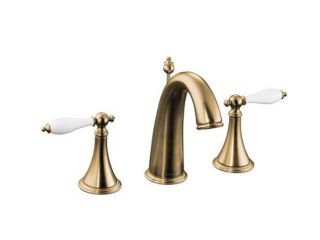 KOHLER K 310 4P BV 8" Widespread Finial Traditional Widespread Lavatory Faucet w/ Lever Handles & White Inserts Brushed Bronze