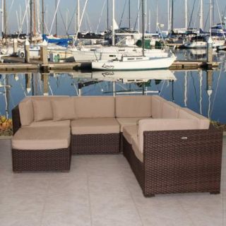 Bellagio Deluxe 6 Piece Wicker Patio Sectional Set with SUNBRELLA Antique Beige Cushions