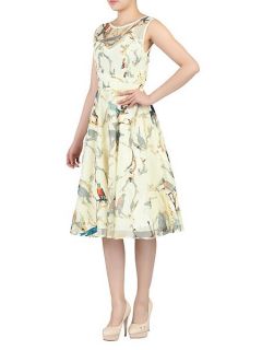Jolie Moi Lace Printed Fit & Flare Dress Beige