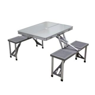 Picnic Time Aluminum Patio Picnic Table with Grey Seats 801 00 133 000 0