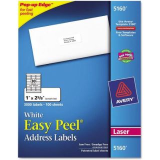 Avery Easy Peel Laser Address Labels, 1 x 2 5/8, White, 3000/Box